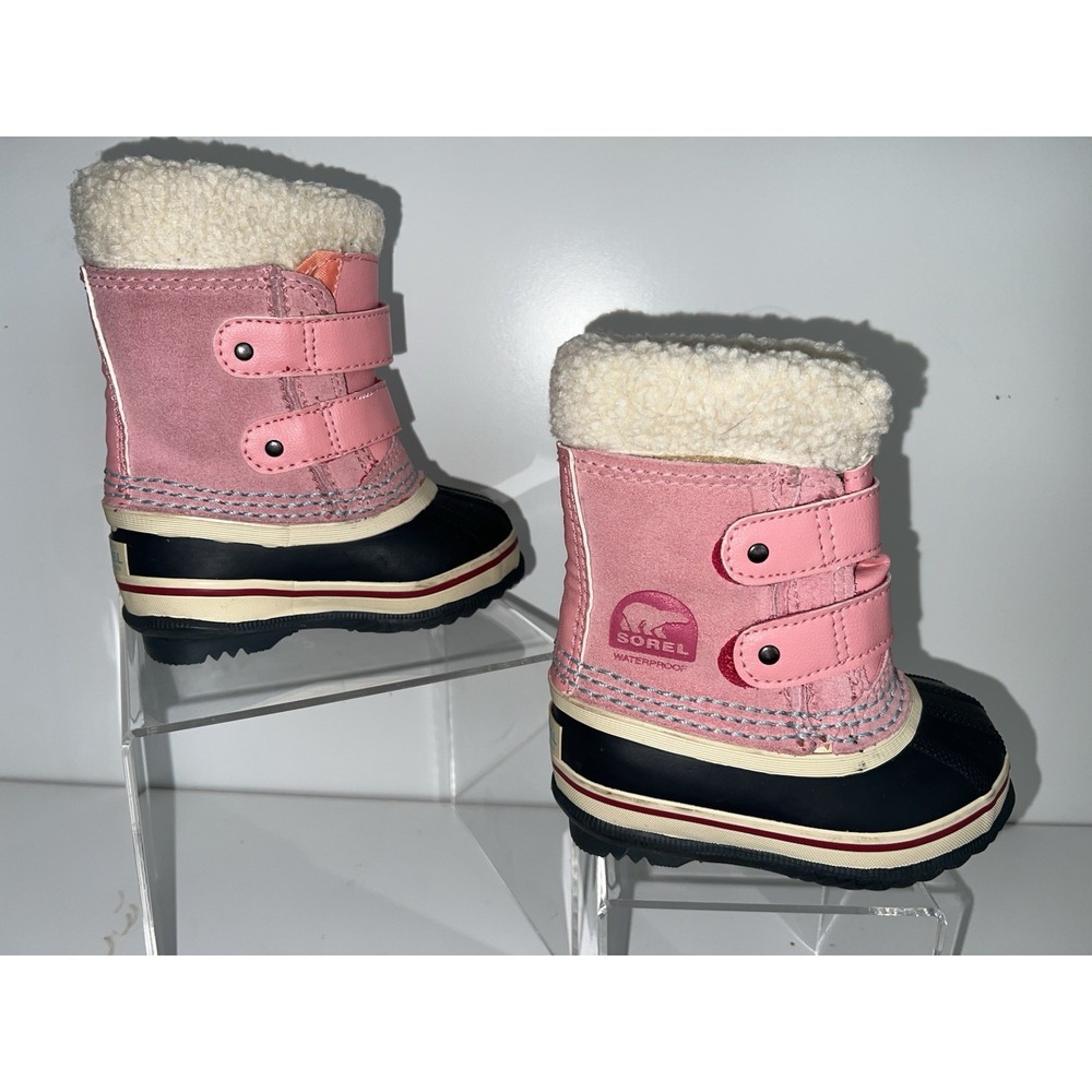 Sorel Kids Winter Boots Sz 5 Pink Blue White Faux Fur Waterproof